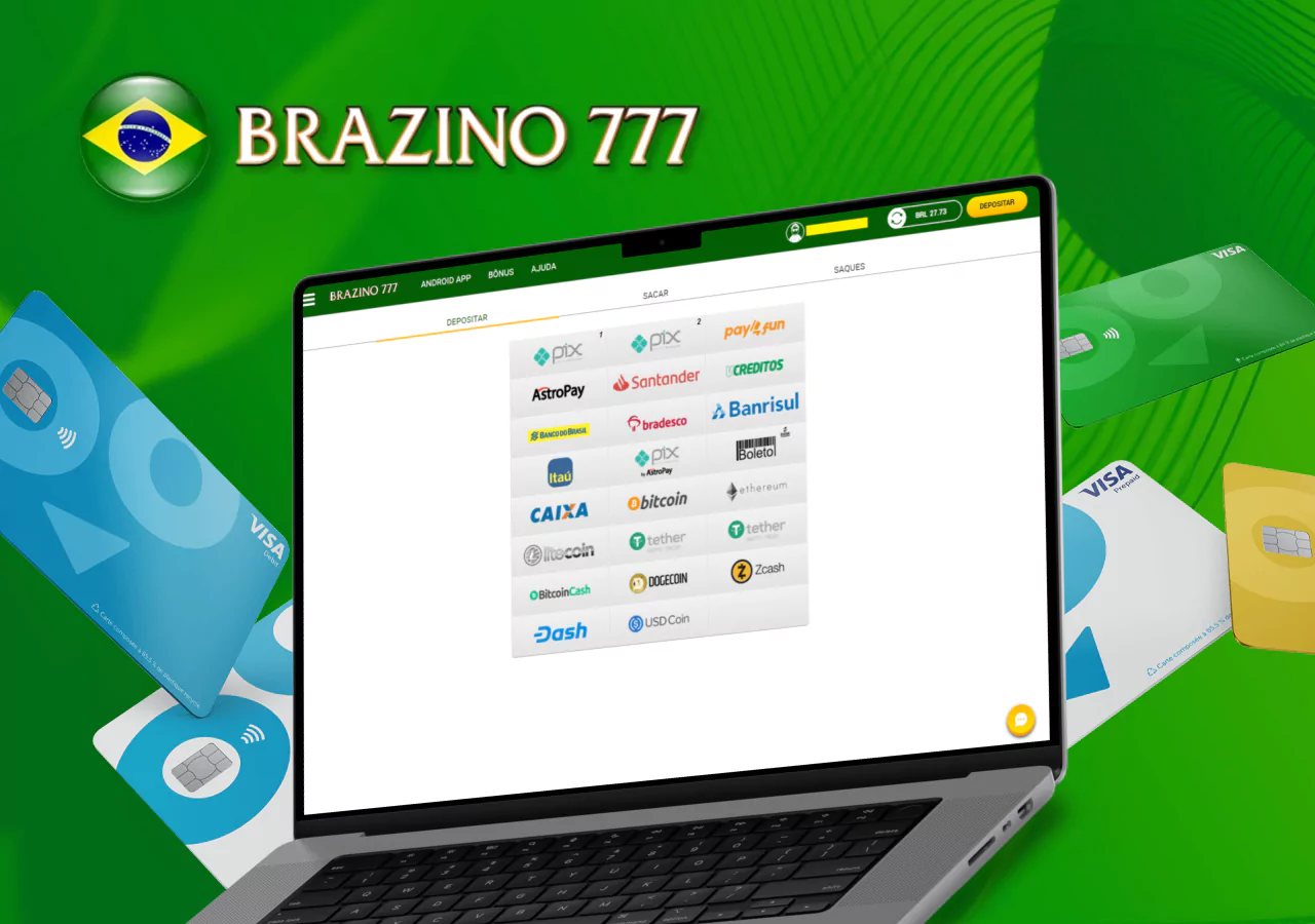 Opções disponíveis para fazer seu primeiro depósito no Brazino777